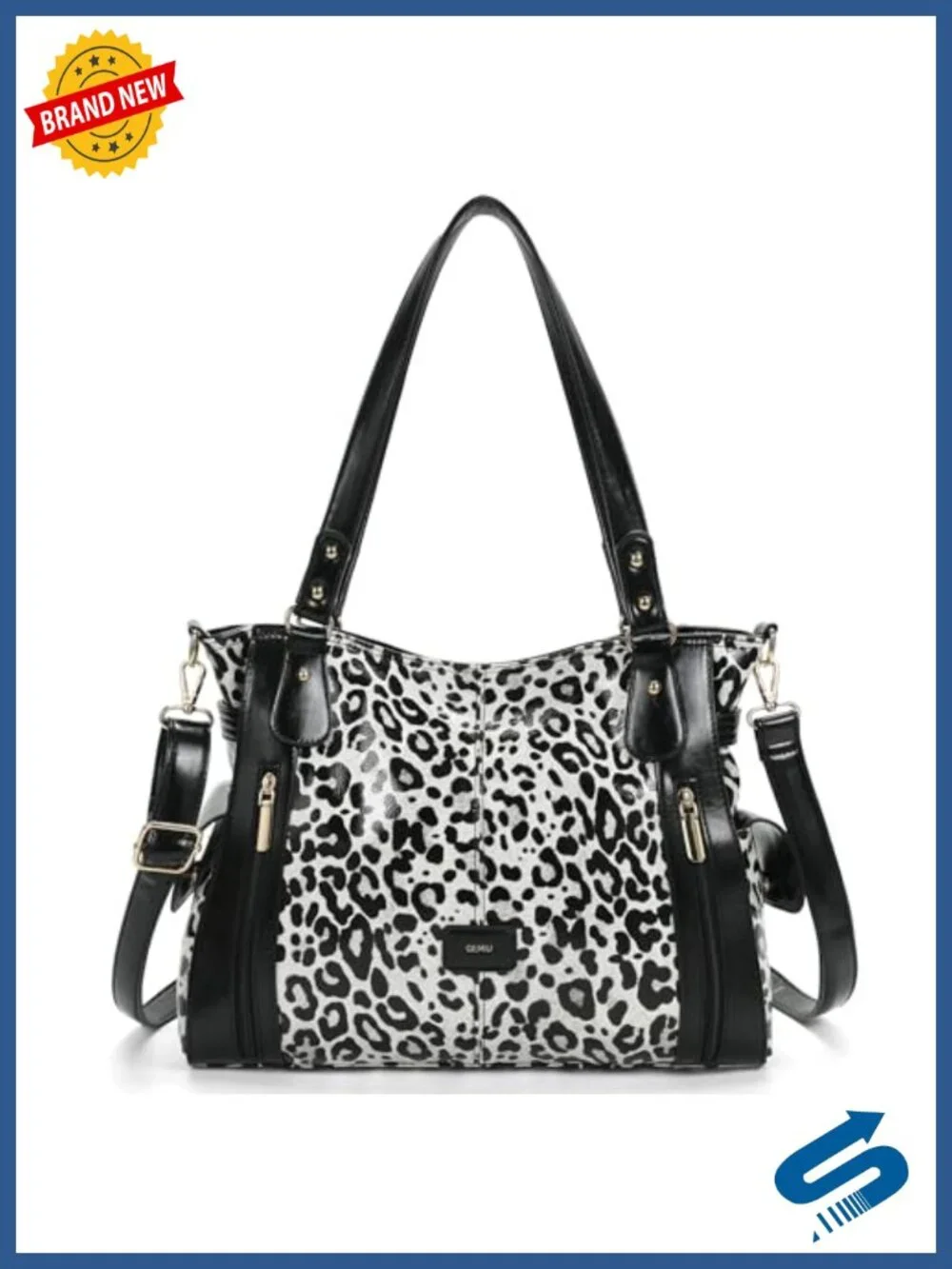 Large Leopard Tote Faux Leather Shoulder Purse with Pockets